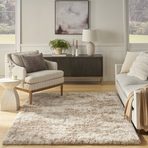 HomeRoots 4' Plush Beige and Ivory Abstract Shag Area Rug – Modern Texture for Homes with Kids and Pets 8' X 10' 564149