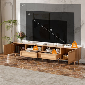 English Elm Rattan Door Media Console with Pine Legs Modern Farmhouse Tv Stand for Large Living Rooms N710P365030P