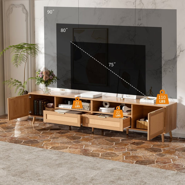 English Elm Rattan Door Media Console with Pine Legs Modern Farmhouse Tv Stand for Large Living Rooms N710P365030P