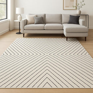 White Geometric Polyester Area Rug Power Loomed for Modern Living and Dining Room Decor
