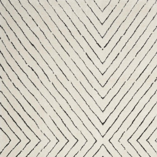 White Geometric Polyester Area Rug Power Loomed for Modern Living and Dining Room Decor