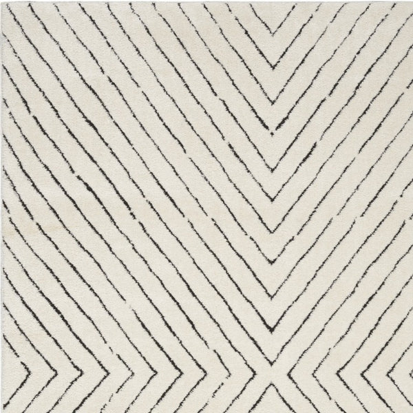 White Geometric Polyester Area Rug Power Loomed for Modern Living and Dining Room Decor
