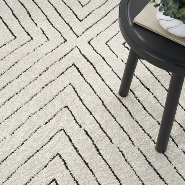 White Geometric Polyester Area Rug Power Loomed for Modern Living and Dining Room Decor