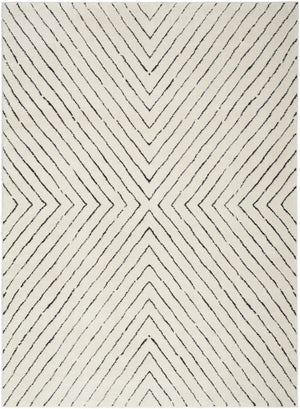 White Geometric Polyester Area Rug Power Loomed for Modern Living and Dining Room Decor