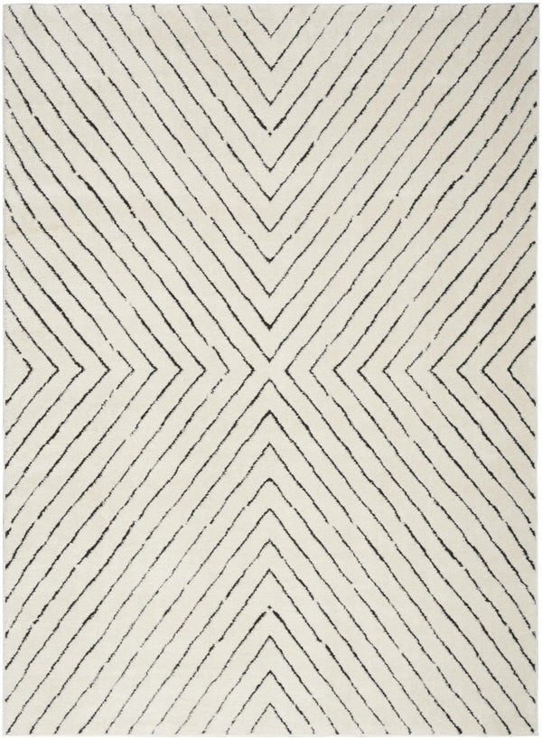 White Geometric Polyester Area Rug Power Loomed for Modern Living and Dining Room Decor