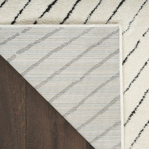 White Geometric Polyester Area Rug Power Loomed for Modern Living and Dining Room Decor