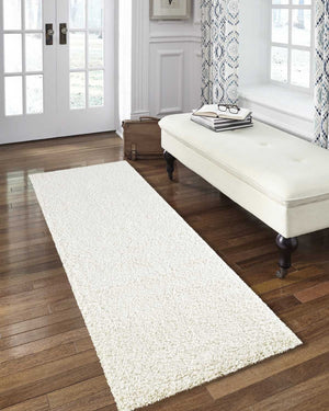 Homeroots 10' Cream Shag Non Skid Runner Rug - Stain Resistant, Durable, Soft Texture For Kids & Pets' Spaces  Polypropylene 564162
