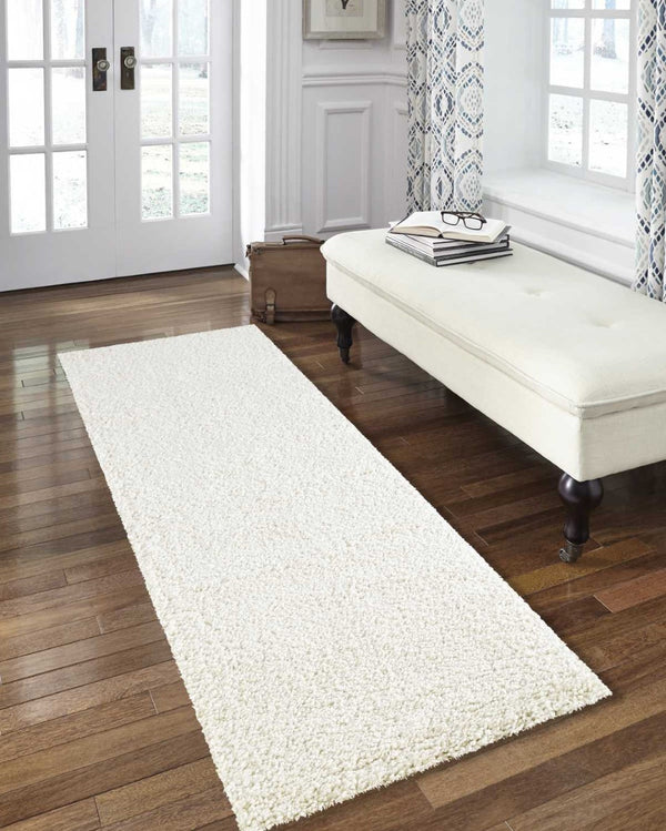 Homeroots 10' Cream Shag Non Skid Runner Rug - Stain Resistant, Durable, Soft Texture For Kids & Pets' Spaces  Polypropylene 564162
