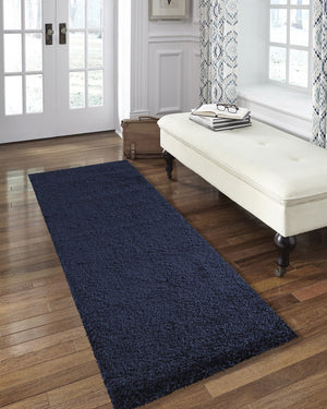 Homeroots 10' Blue Shag Non Skid Runner Rug - Soft, Stain Resistant, Durable Design For Hallways & Living Spaces  Polypropylene 564163