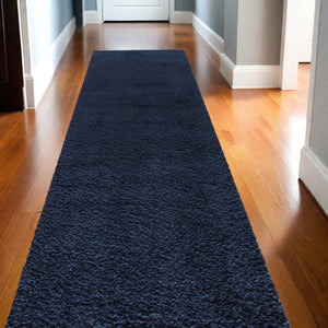Homeroots 10' Blue Shag Non Skid Runner Rug - Soft, Stain Resistant, Durable Design For Hallways & Living Spaces  Polypropylene 564163