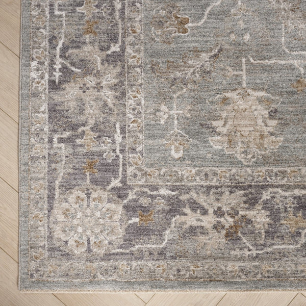 HomeRoots 8' Blue Floral Power Loom Area Rug - Elegant Distressed Design with Fringed Edges for Timeless Charm 8' X 10' 564167