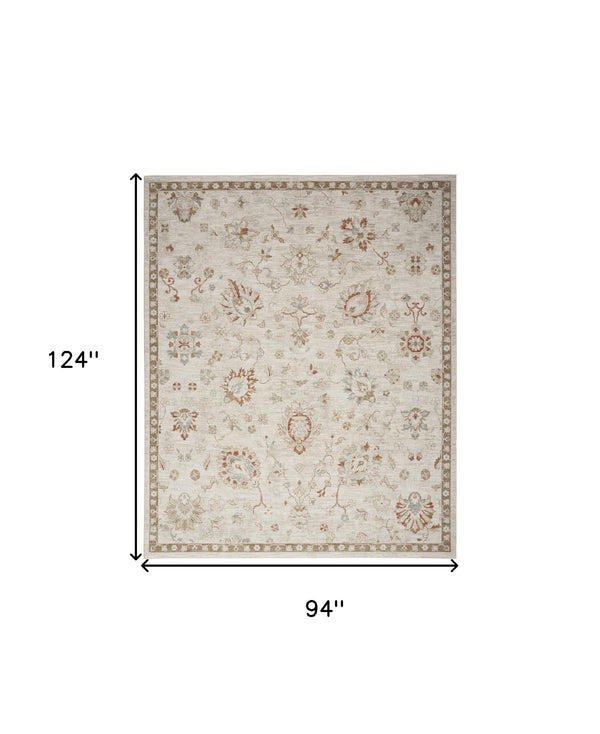 Homeroots 8' X 10' Cream Floral Power Loom Distressed Area Rug With Fringe  Polyester 564168