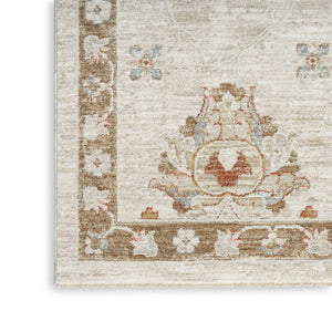 HomeRoots 8' Cream Floral Power Loomed Area Rug with Distressed Finish and Timeless Fringe for Any Room 8' X 10' 564168