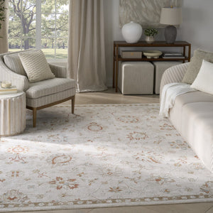 HomeRoots 8' Cream Floral Power Loomed Area Rug with Distressed Finish and Timeless Fringe for Any Room 8' X 10' 564168