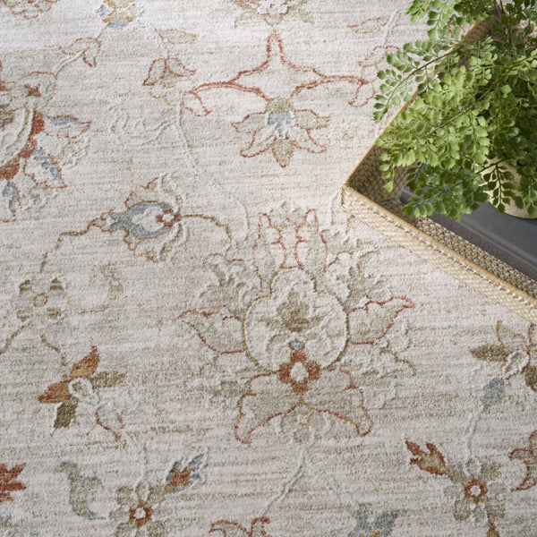 HomeRoots 8' Cream Floral Power Loomed Area Rug with Distressed Finish and Timeless Fringe for Any Room 8' X 10' 564168