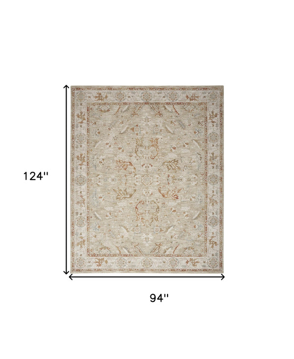 Homeroots 8' X 10' Green Floral Power Loom Distressed Area Rug With Fringe  Polyester 564170