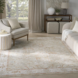 HomeRoots 8' Green Floral Power Loom Area Rug with Distressed Vintage Charm and Fringed Edges for Any Space 8' X 10' 564170