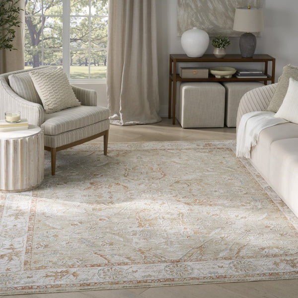 HomeRoots 8' Green Floral Power Loom Area Rug with Distressed Vintage Charm and Fringed Edges for Any Space 8' X 10' 564170