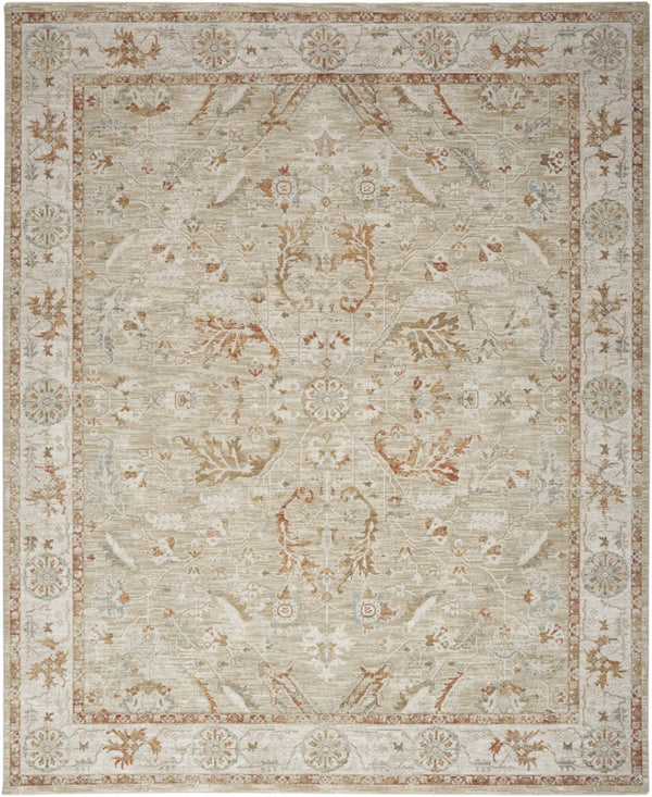 HomeRoots 8' Green Floral Power Loom Area Rug with Distressed Vintage Charm and Fringed Edges for Any Space 8' X 10' 564170