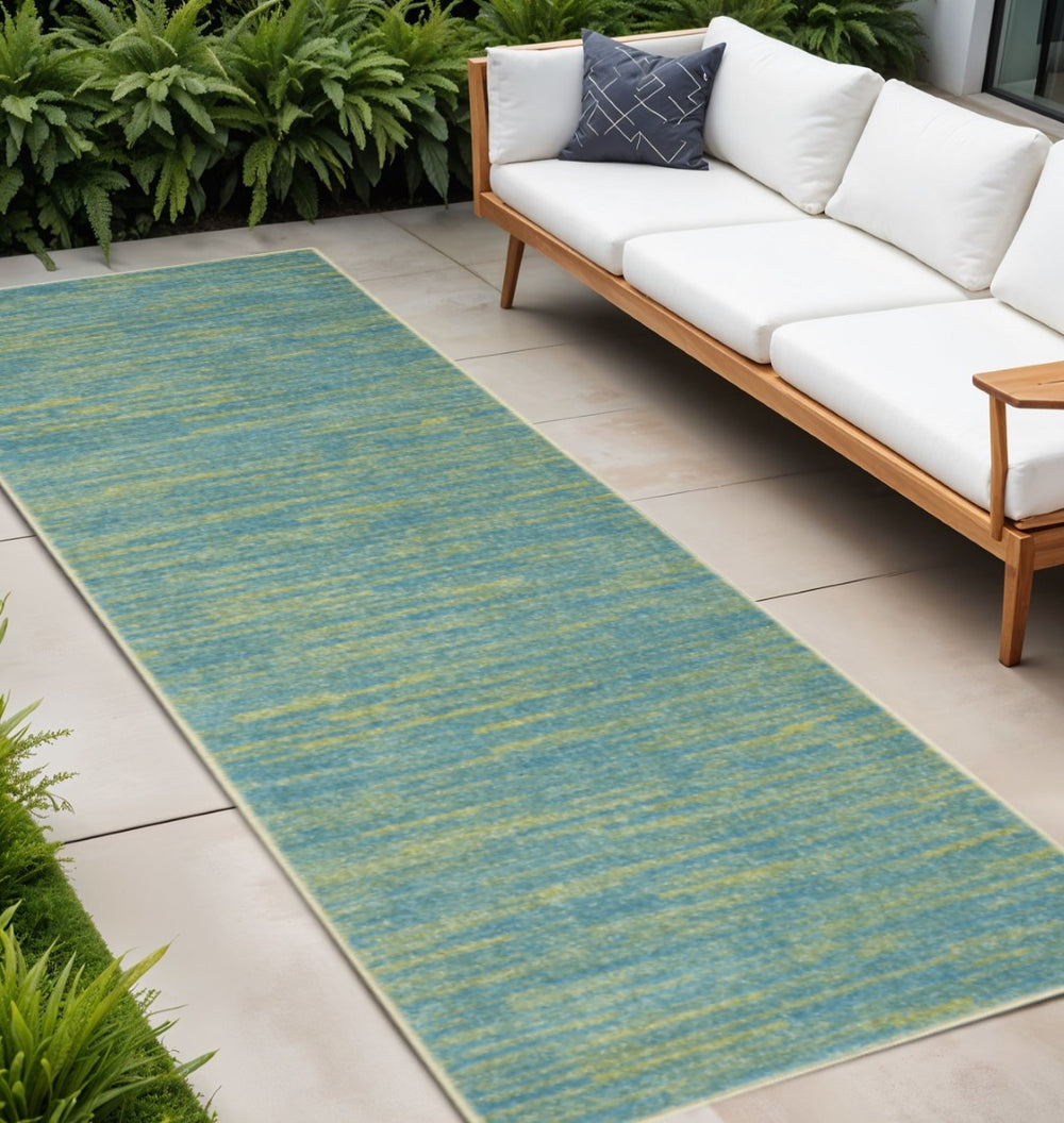 HomeRoots 20' Blue And Green Indoor Outdoor Runner Rug - Durable, Easy-Care, Stylish Accent for Any Space 564171