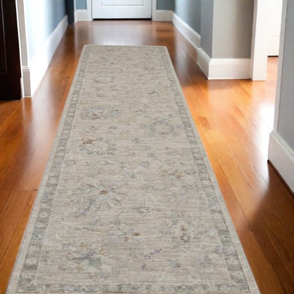 HomeRoots 5' Beige and Gray Floral Medallion Area Rug - Timeless Style for Living Rooms and Dining Spaces 10' Runner 564174