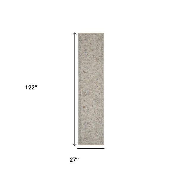 HomeRoots 5' Beige and Gray Floral Medallion Area Rug - Timeless Style for Living Rooms and Dining Spaces 10' Runner 564174