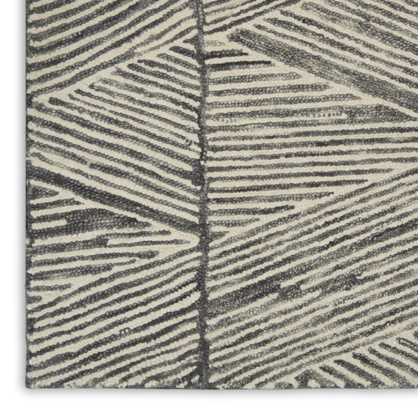 HomeRoots 8' Gray and White Wool Abstract Runner Rug - Stylish, Soft, and Durable for Hallways and Entryways 564177