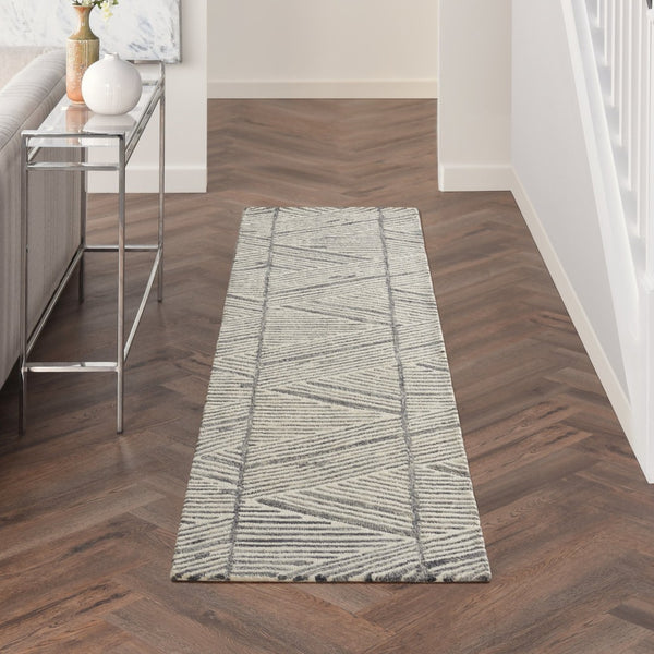 HomeRoots 8' Gray and White Wool Abstract Runner Rug - Stylish, Soft, and Durable for Hallways and Entryways 564177
