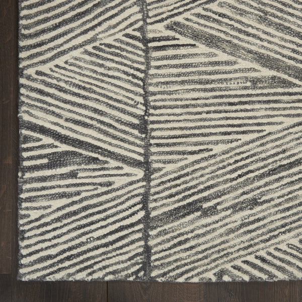 HomeRoots 8' Gray and White Wool Abstract Runner Rug - Stylish, Soft, and Durable for Hallways and Entryways 564177