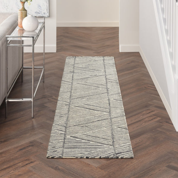 Homeroots 8' Gray And White Wool Abstract Runner Rug - Modern Style For Hallways, Cabinets & Laundry Rooms  Wool 564177