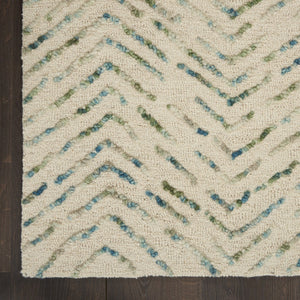Homeroots 8' Ivory Blue & Green Wool Abstract Runner Rug - Modern Style For Hallways & Cozy Spaces  Wool 564178