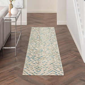 HomeRoots 8' Ivory Blue and Green Wool Runner Rug - Modern Abstract Design for Hallways & Entryways, Soft Feel 564178