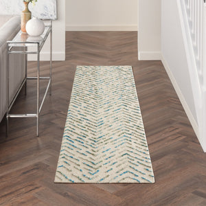 Homeroots 8' Ivory Blue & Green Wool Abstract Runner Rug - Modern Style For Hallways & Cozy Spaces  Wool 564178