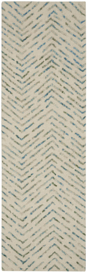 HomeRoots 8' Ivory Blue and Green Wool Runner Rug - Modern Abstract Design for Hallways & Entryways, Soft Feel 564178