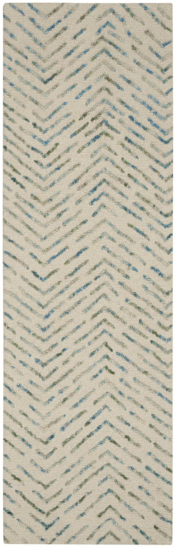 HomeRoots 8' Ivory Blue and Green Wool Runner Rug - Modern Abstract Design for Hallways & Entryways, Soft Feel 564178