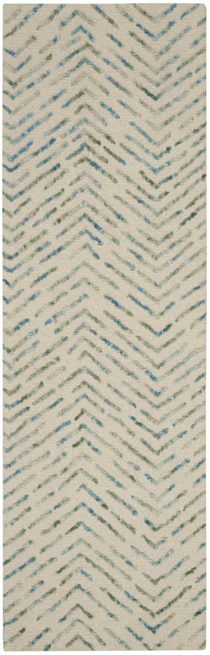 Homeroots 8' Ivory Blue & Green Wool Abstract Runner Rug - Modern Style For Hallways & Cozy Spaces  Wool 564178