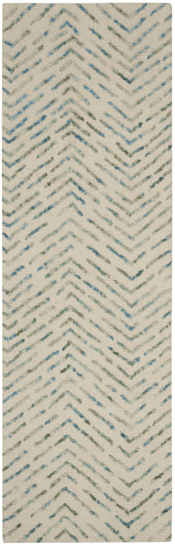 Homeroots 8' Ivory Blue & Green Wool Abstract Runner Rug - Modern Style For Hallways & Cozy Spaces  Wool 564178