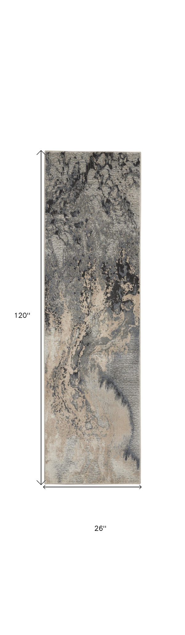 Homeroots 10' Gray Beige And Ivory Abstract Non Skid Runner Rug  Polyester 564180