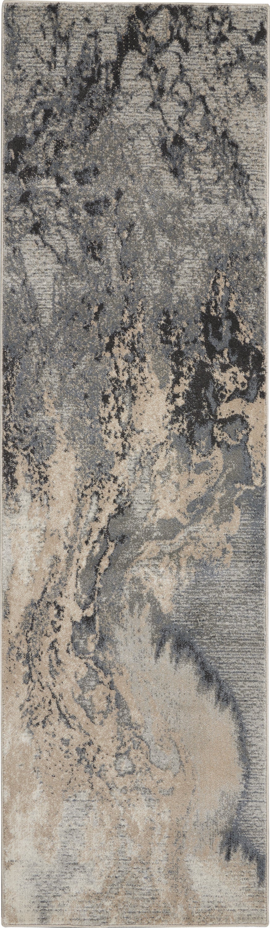 Homeroots 10' Gray Beige And Ivory Abstract Non Skid Runner Rug  Polyester 564180