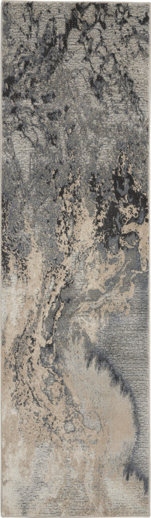 Homeroots 10' Gray Beige And Ivory Abstract Non Skid Runner Rug  Polyester 564180