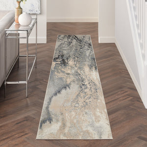 HomeRoots 12' Abstract Non-Skid Runner Rug in Gray, Beige & Ivory - Durable, Stylish, Pet-Friendly Design! 564181