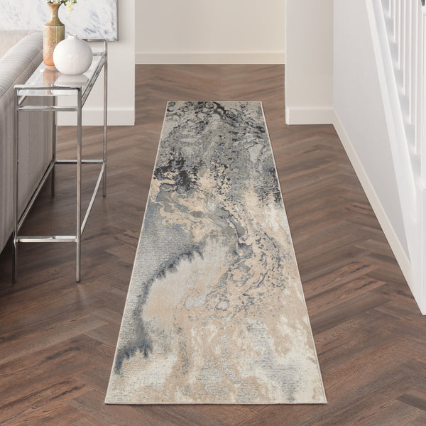 Homeroots 12' Gray Beige And Ivory Abstract Non Skid Runner Rug  Polyester 564181