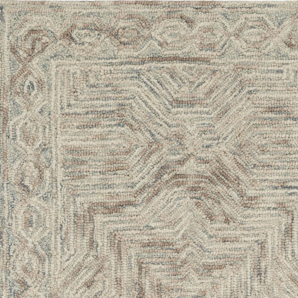 Homeroots 8' Blue And Ivory Wool Geometric Runner Rug  Wool 564187