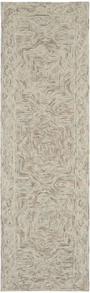 Homeroots 8' Blue And Ivory Wool Geometric Runner Rug  Wool 564187