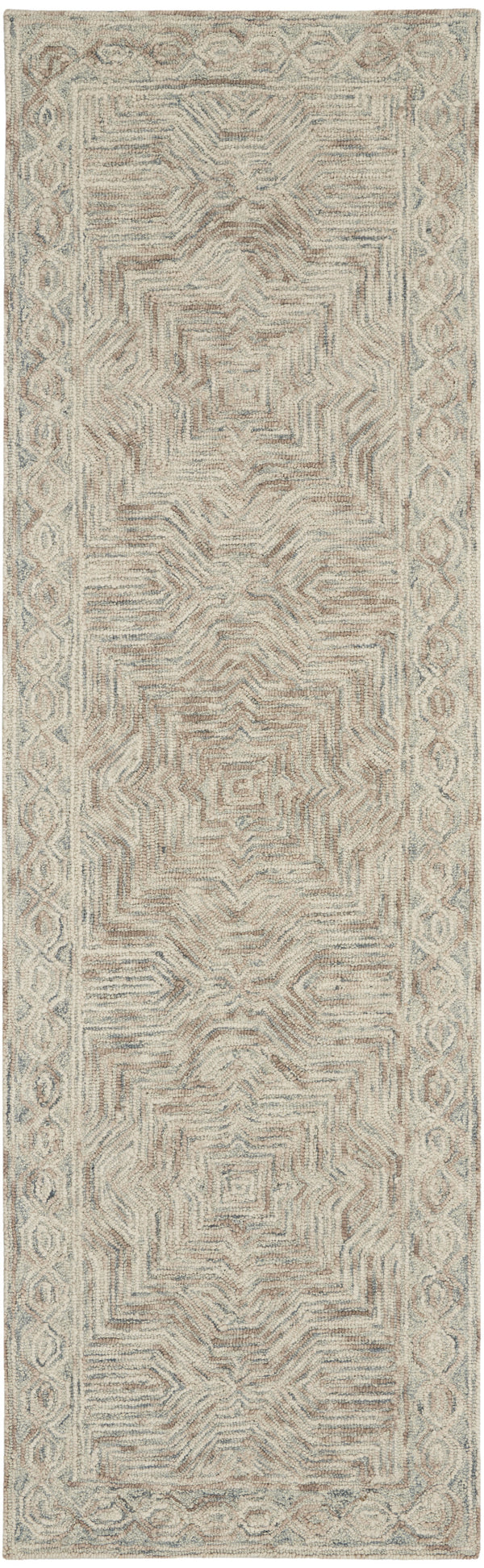 Homeroots 8' Blue And Ivory Wool Geometric Runner Rug  Wool 564187