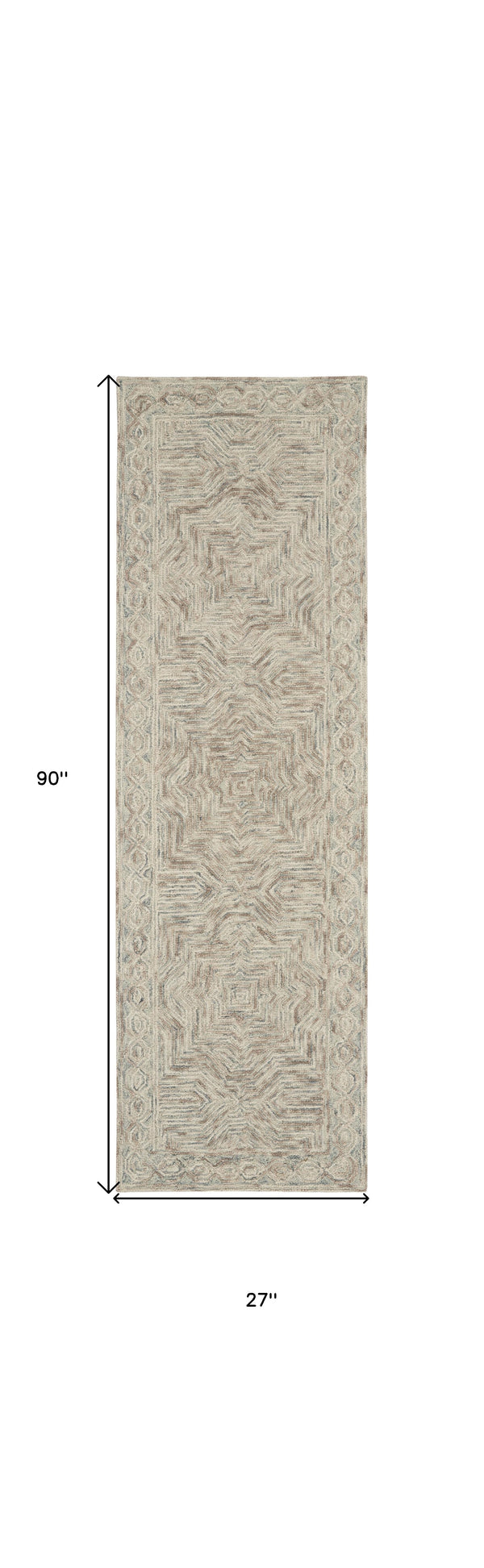 Homeroots 8' Blue And Ivory Wool Geometric Runner Rug  Wool 564187