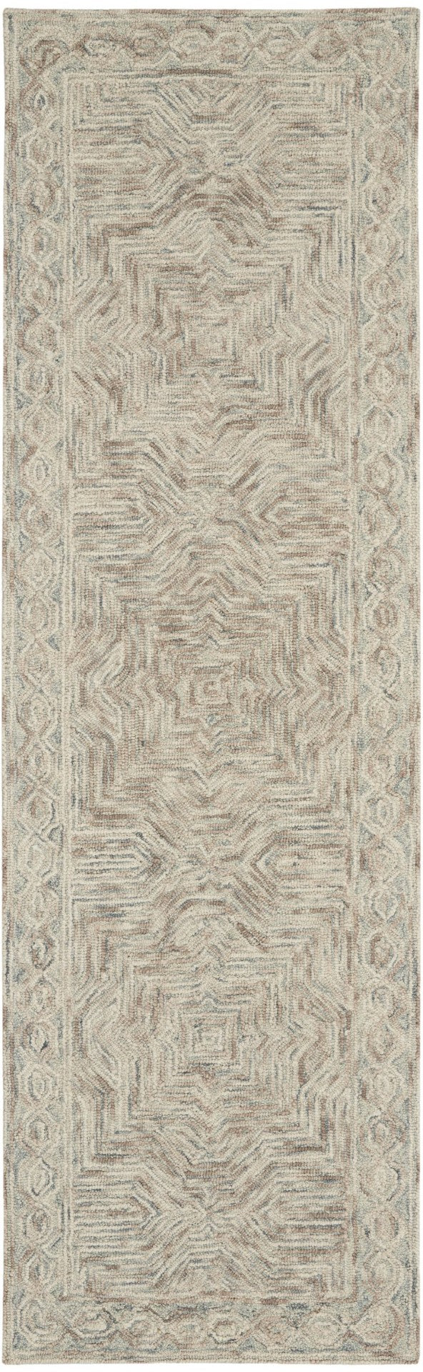 HomeRoots 8' Blue and Ivory Wool Runner Rug - Soft, Durable, Modern Geometric Design for Stylish Home Interiors 564187