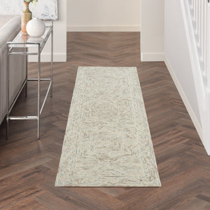 Homeroots 8' Blue And Ivory Wool Geometric Runner Rug  Wool 564187