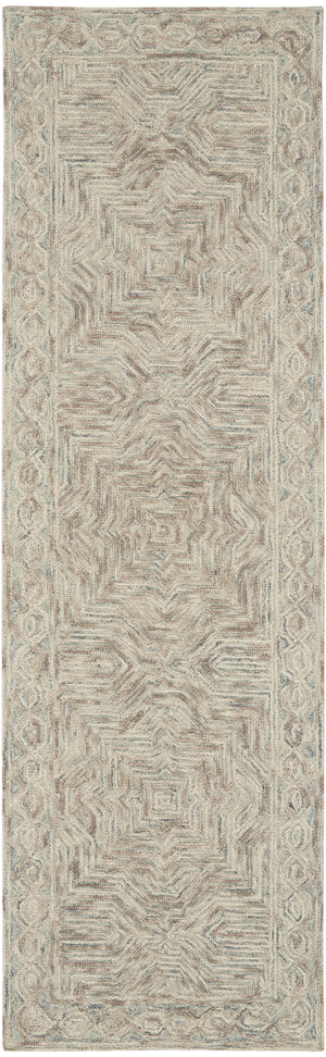 Homeroots 8' Blue And Ivory Wool Geometric Runner Rug  Wool 564187