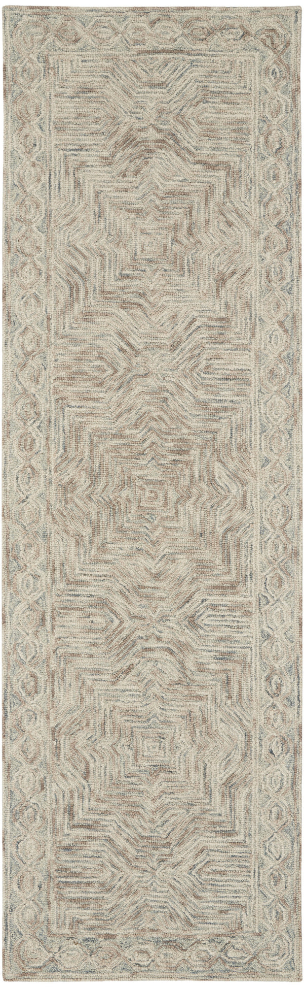 Homeroots 8' Blue And Ivory Wool Geometric Runner Rug  Wool 564187